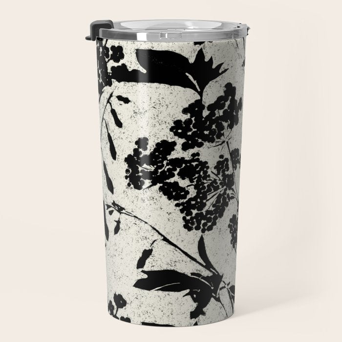 Black & White Vintage Florals Travel Mug Gallery Image 3