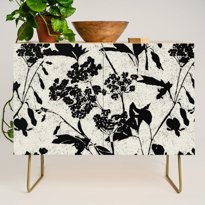 Black & White Vintage Florals Credenza Gallery Image 1