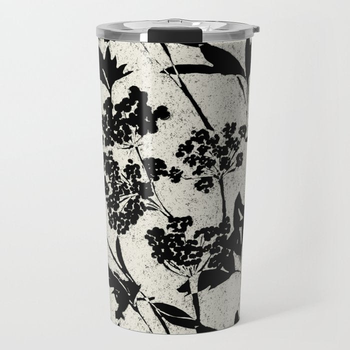 Black & White Vintage Florals Travel Mug Gallery Image 1