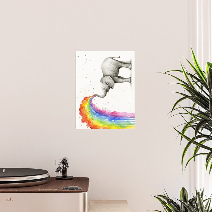 Baby Elephant Spraying Rainbow Poster Gallery Image 2