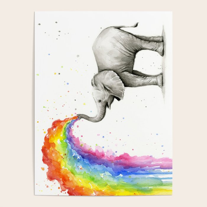 Baby Elephant Spraying Rainbow Poster Gallery Image 4