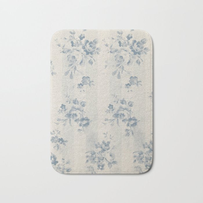 Rustic vintage bohemian blue white stripes elegant floral Bath Mat Gallery Image 1