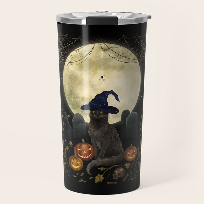 The Black Cat on Halloween Night Travel Mug Gallery Image 1