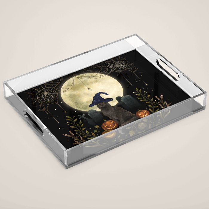The Black Cat on Halloween Night Acrylic Tray Gallery Image 1