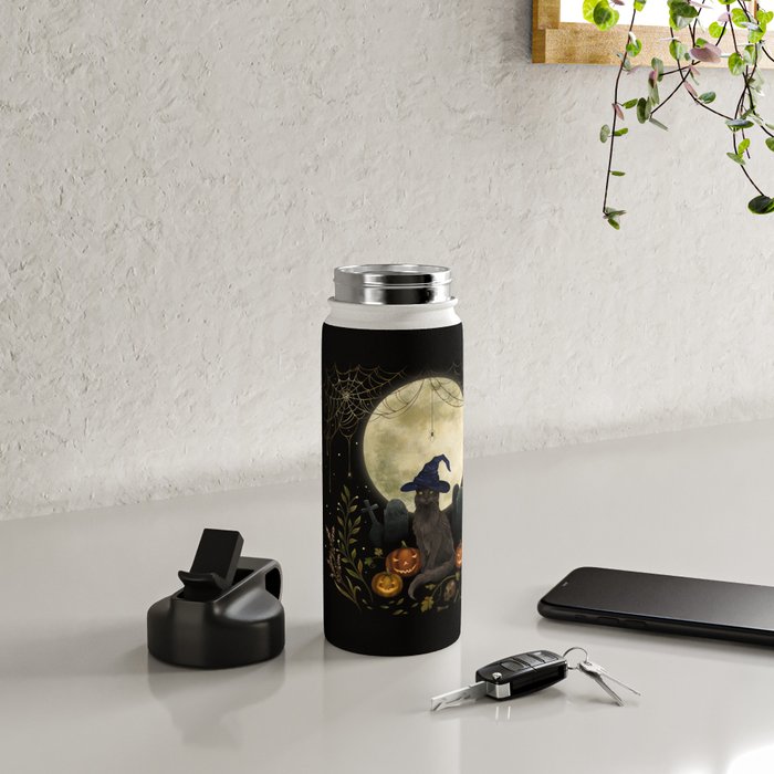 The Black Cat on Halloween Night Water Bottle Gallery Image 4