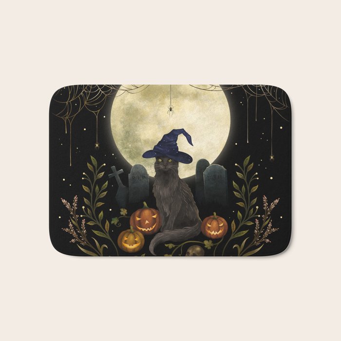 The Black Cat on Halloween Night Bath Mat Gallery Image 1