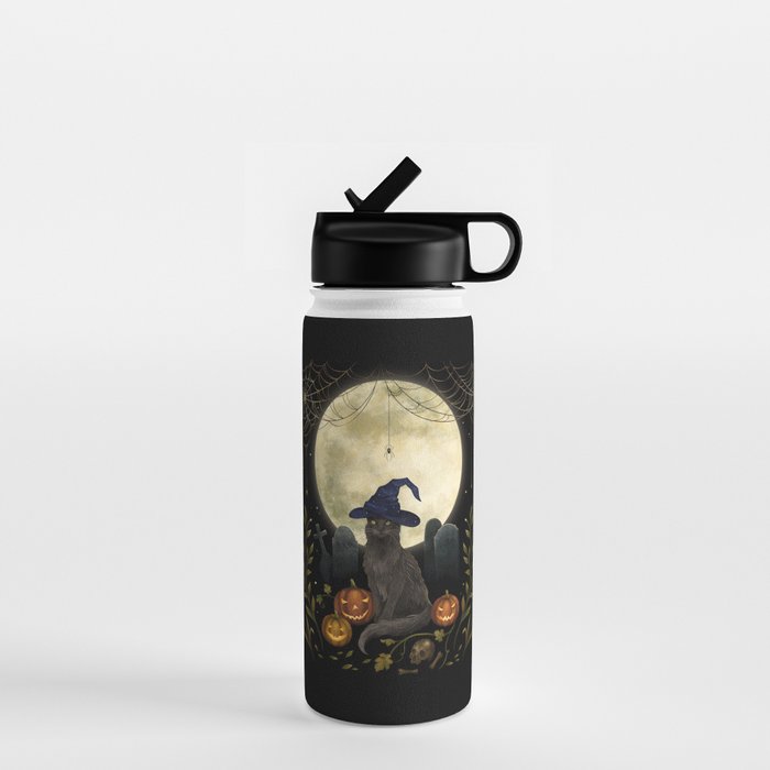 The Black Cat on Halloween Night Water Bottle Gallery Image 1
