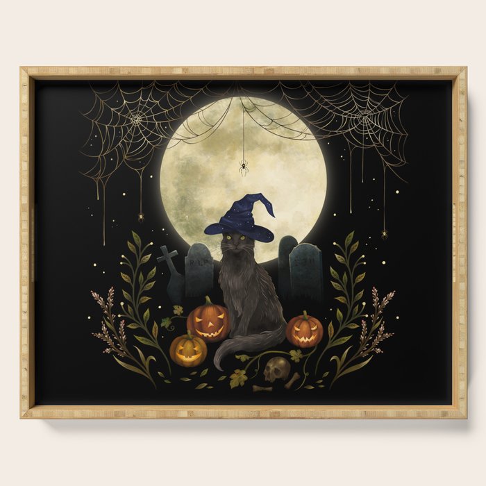 The Black Cat on Halloween Night Serving Tray Gallery Image 1
