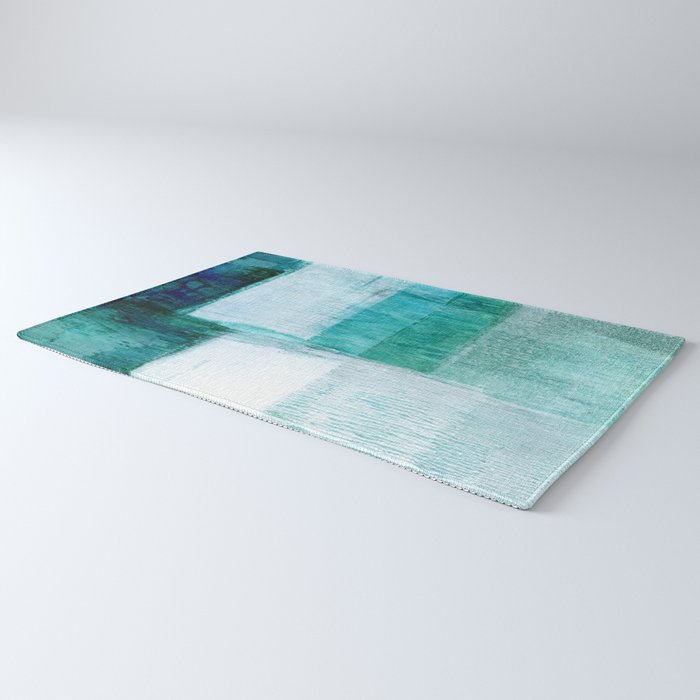 Aqua Blue Geometric Abstract Textured Painting Rug Gallery Image 3