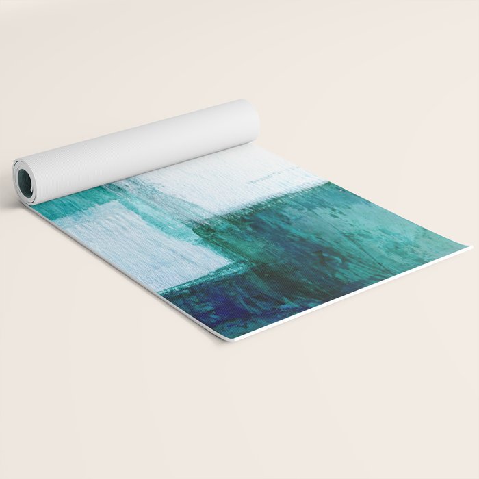 Aqua Blue Geometric Abstract Textured Painting Yoga Mat Gallery Image 2