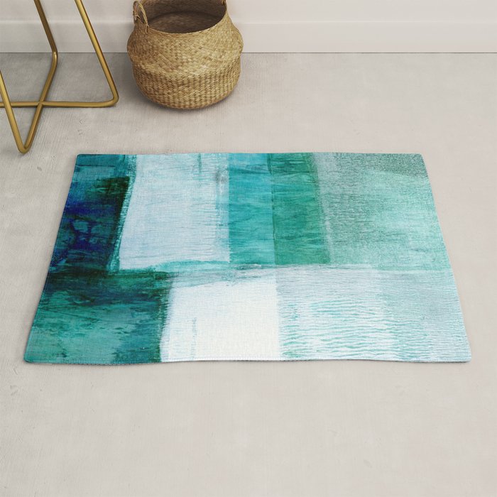Aqua Blue Geometric Abstract Textured Painting Rug Gallery Image 1