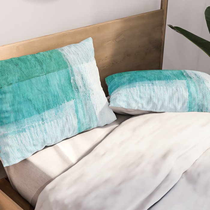 Aqua Blue Geometric Abstract Textured Painting Pillow Sham Gallery Image 2