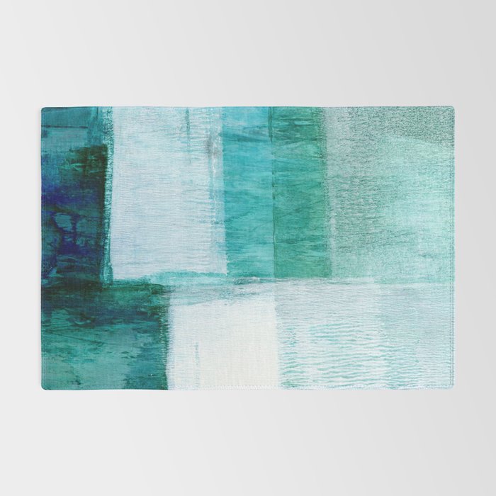 Aqua Blue Geometric Abstract Textured Painting Rug Gallery Image 2