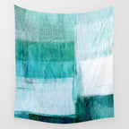 Aqua Blue Geometric Abstract Textured Painting Wall Tapestry Gallery Image 4