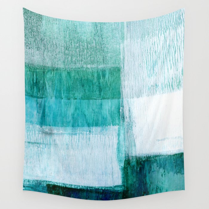 Aqua Blue Geometric Abstract Textured Painting Wall Tapestry Gallery Image 4
