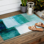 Aqua Blue Geometric Abstract Textured Painting Outdoor Rug Gallery Image 2