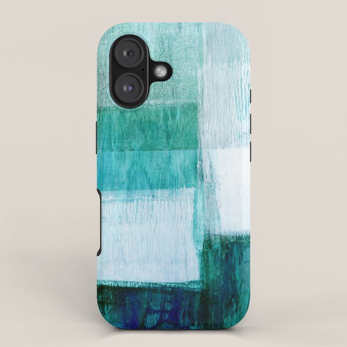 Aqua Blue Geometric Abstract Textured Painting iPhone Case Gallery Image 1