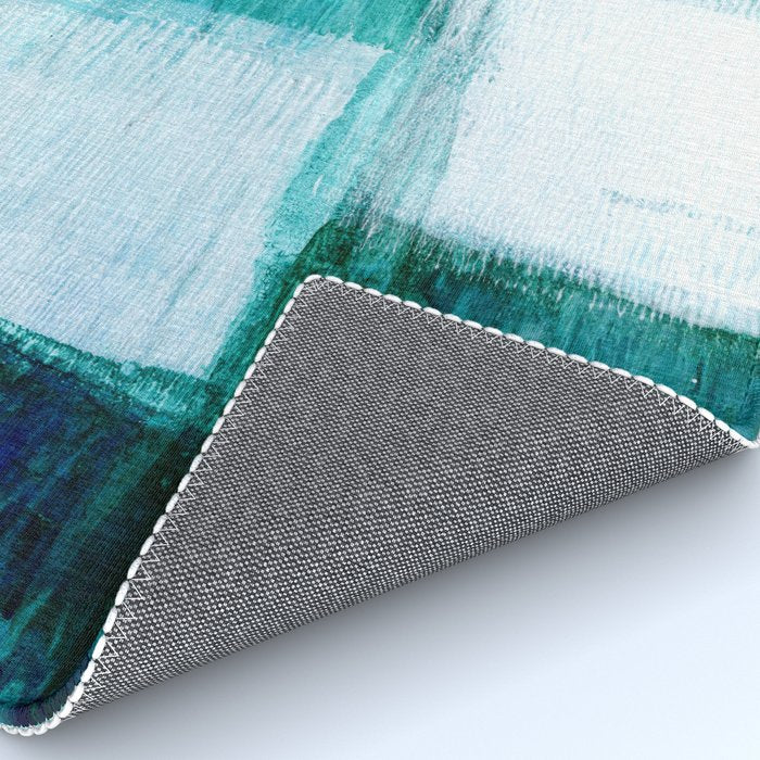 Aqua Blue Geometric Abstract Textured Painting Rug Gallery Image 4