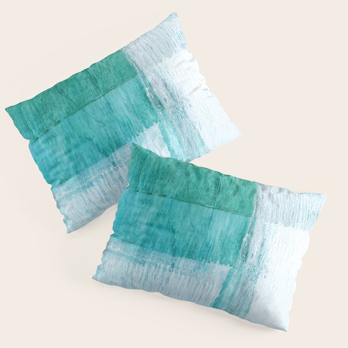 Aqua Blue Geometric Abstract Textured Painting Pillow Sham Gallery Image 3
