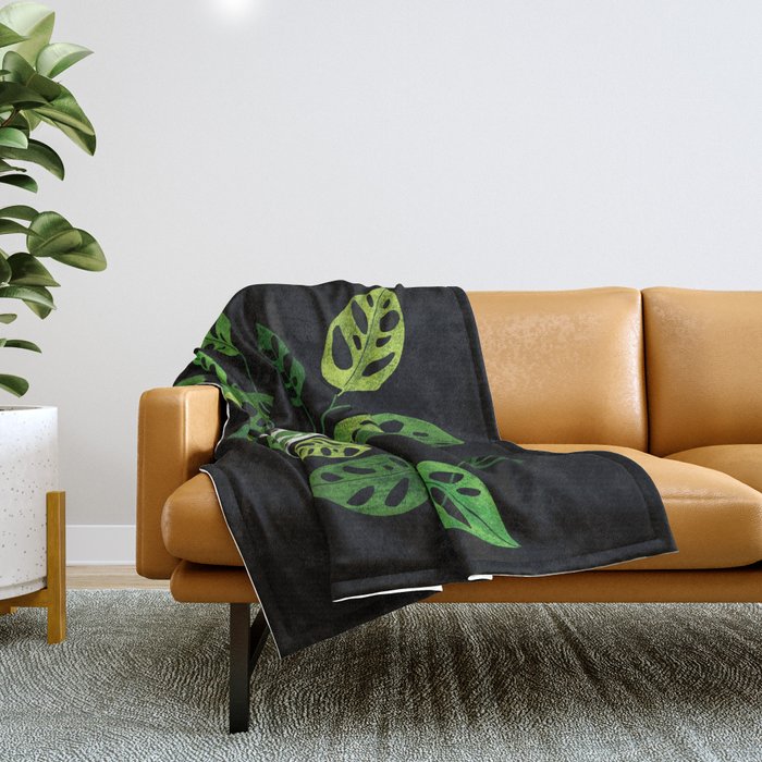Back monstera obliqua Throw Blanket Gallery Image 1