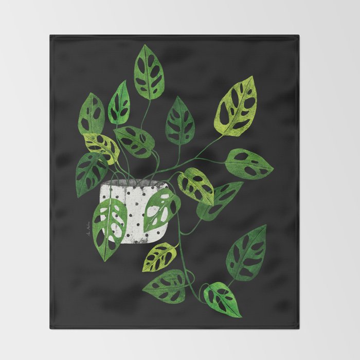 Back monstera obliqua Throw Blanket Gallery Image 2