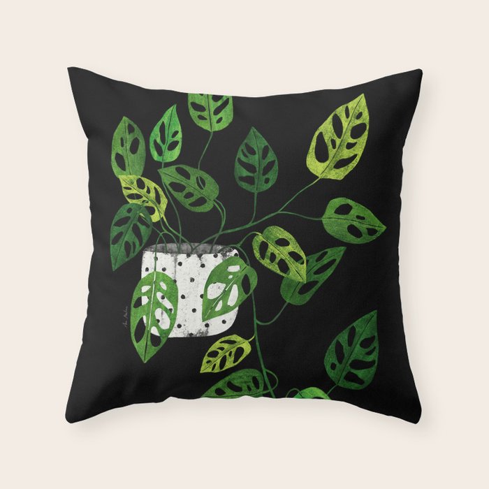 Back monstera obliqua Throw Pillow Gallery Image 6