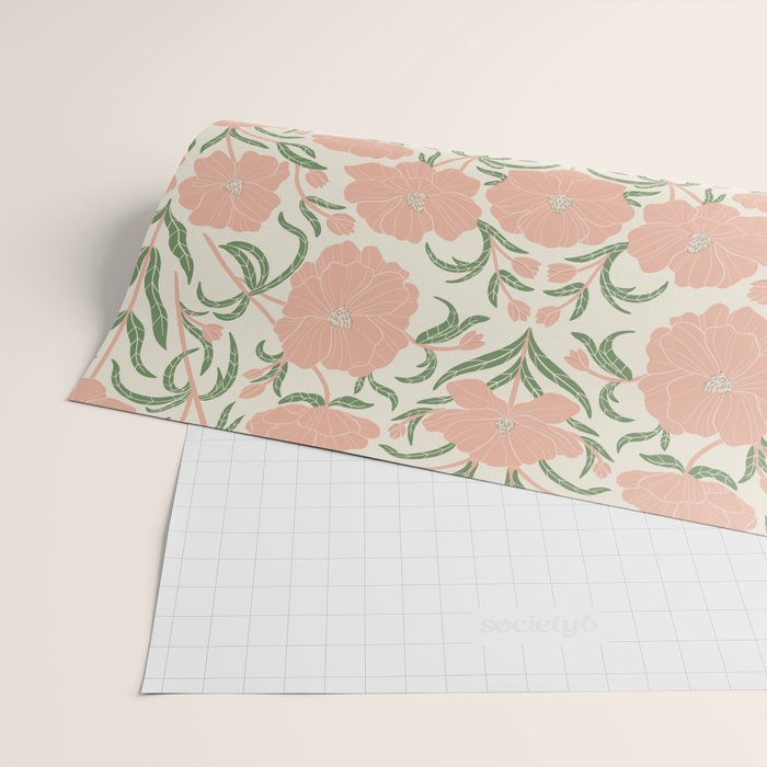Pastel Peach Peonies - Retro botanical Wrapping Paper Gallery Image 2