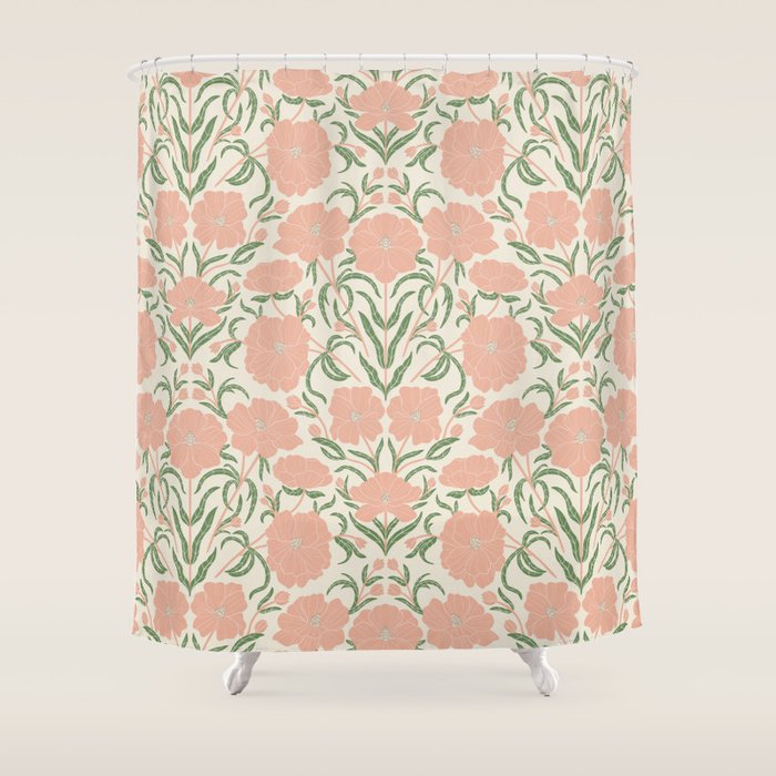 Pastel Peach Peonies - Retro botanical Shower Curtain Gallery Image 1
