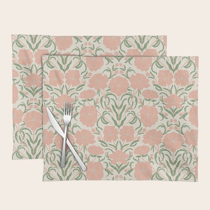Pastel Peach Peonies - Retro botanical Placemat Gallery Image 1