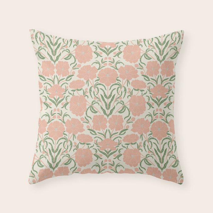 Pastel Peach Peonies - Retro botanical Throw Pillow Gallery Image 1