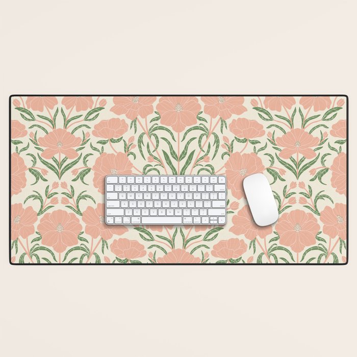 Pastel Peach Peonies - Retro botanical Desk Mat Gallery Image 1