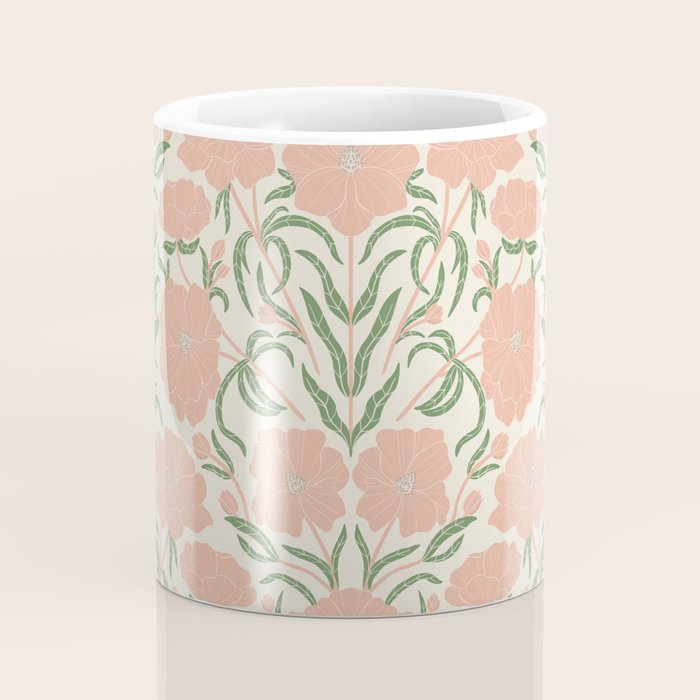 Pastel Peach Peonies - Retro botanical Coffee Mug Gallery Image 4