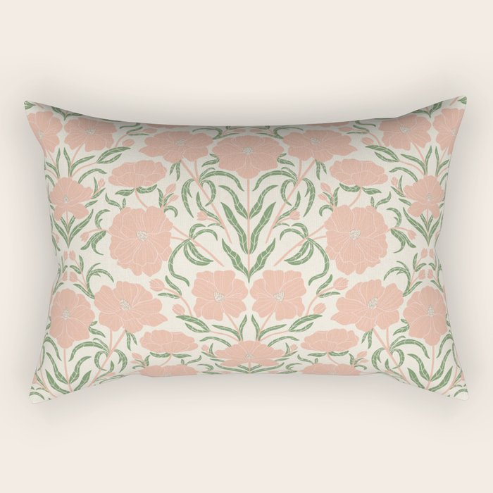 Pastel Peach Peonies - Retro botanical Rectangular Pillow Gallery Image 2