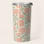 Pastel Peach Peonies - Retro botanical Travel Mug Gallery Image 2