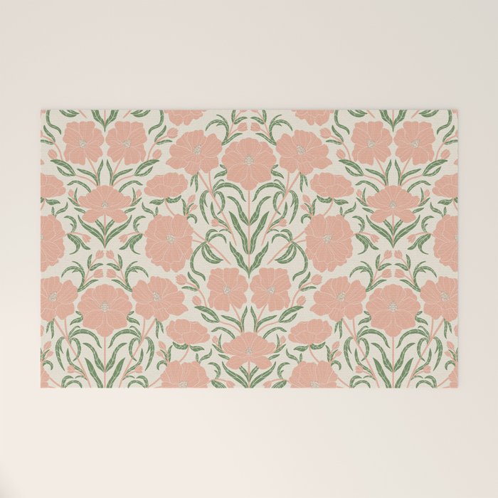 Pastel Peach Peonies - Retro botanical Welcome Mat Gallery Image 1