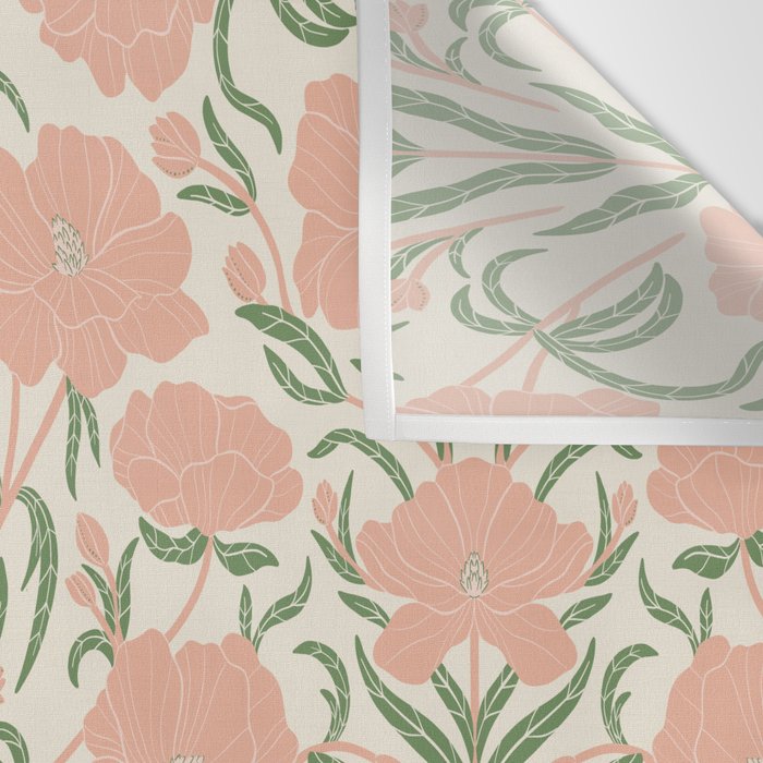 Pastel Peach Peonies - Retro botanical Wall Tapestry Gallery Image 3