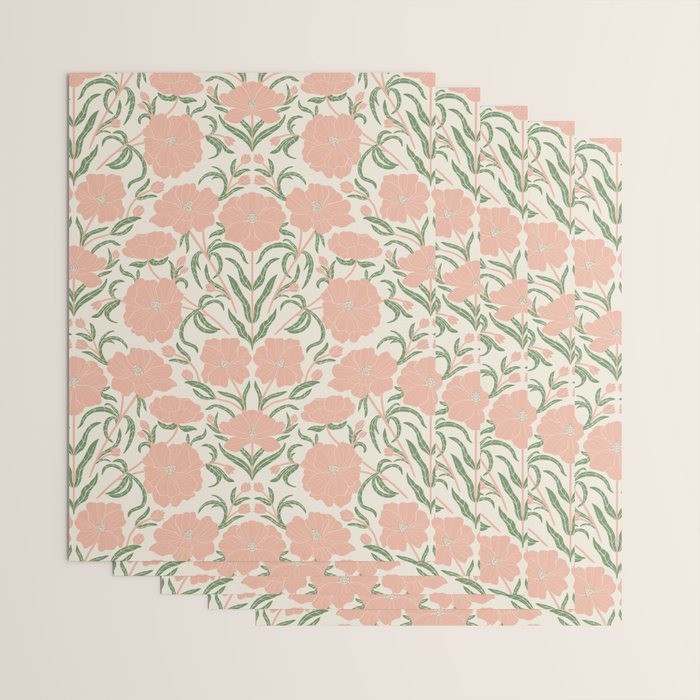 Pastel Peach Peonies - Retro botanical Wrapping Paper Gallery Image 3