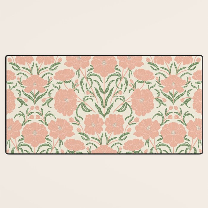 Pastel Peach Peonies - Retro botanical Desk Mat Gallery Image 3