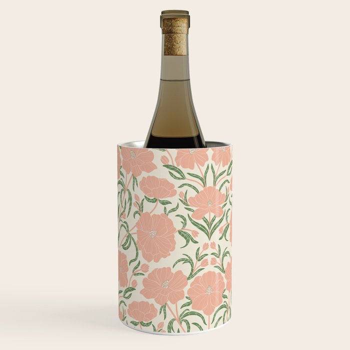 Pastel Peach Peonies - Retro botanical Wine Chiller Gallery Image 3