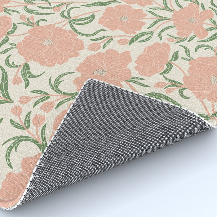 Pastel Peach Peonies - Retro botanical Rug Gallery Image 4