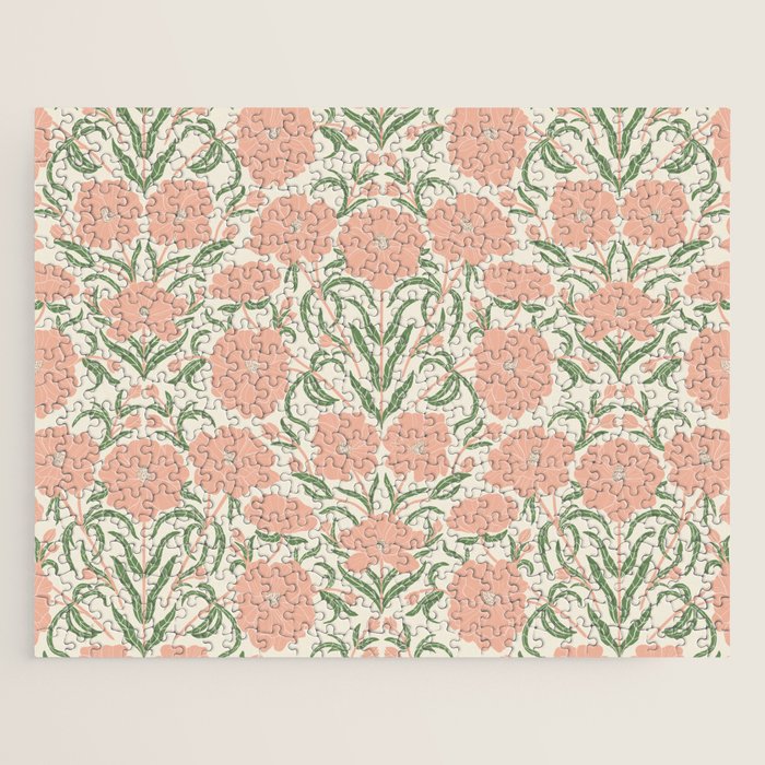 Pastel Peach Peonies - Retro botanical Jigsaw Puzzle Gallery Image 1