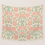 Pastel Peach Peonies - Retro botanical Wall Tapestry Gallery Image 4