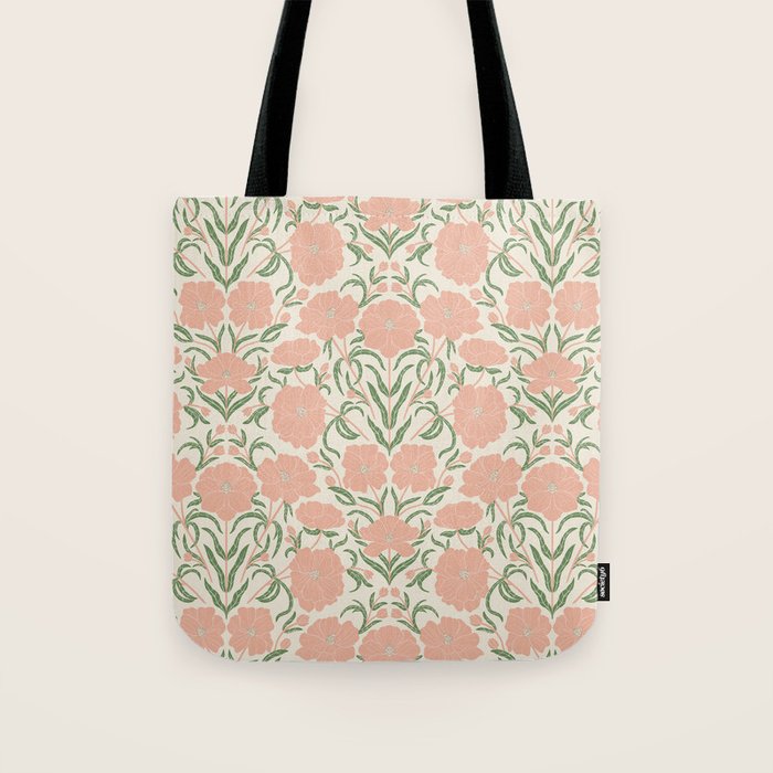 Pastel Peach Peonies - Retro botanical Tote Bag Gallery Image 1