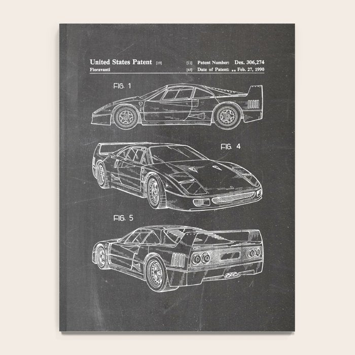 Supercar Sports Car Patent - Car Fan Classic Car Art - Black Chalkboard Notebook Gallery Image 4
