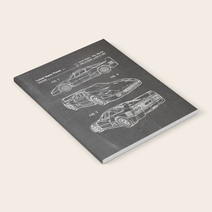 Supercar Sports Car Patent - Car Fan Classic Car Art - Black Chalkboard Notebook Gallery Image 2
