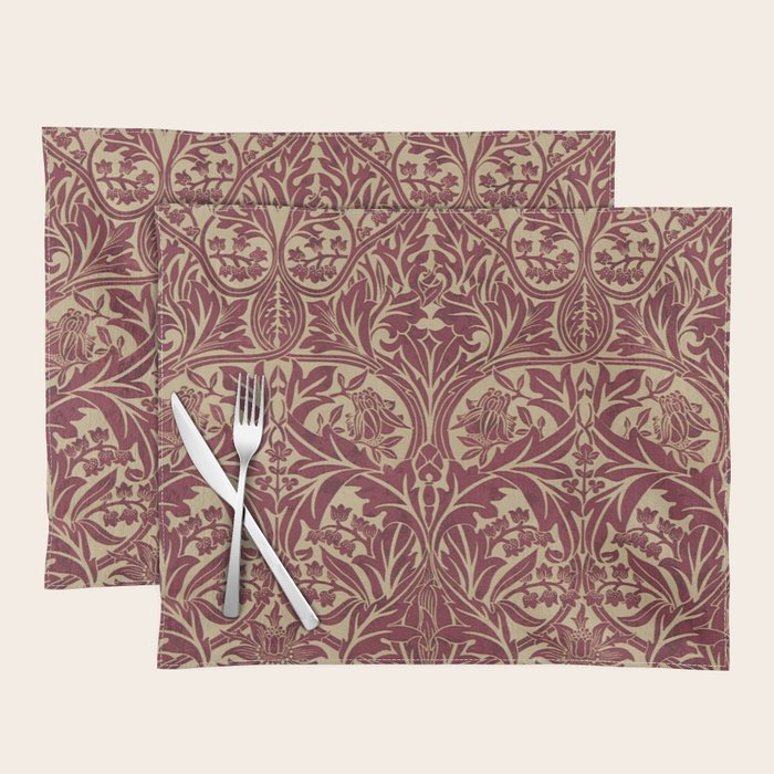William Morris Vintage Bluebell Claret Red Gold Placemat Gallery Image 1
