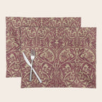 William Morris Vintage Bluebell Claret Red Gold Placemat Gallery Image 1