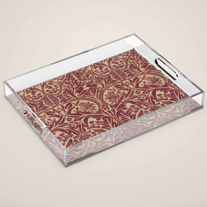 William Morris Vintage Bluebell Claret Red Gold Acrylic Tray Gallery Image 1