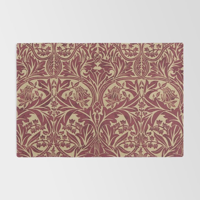 William Morris Vintage Bluebell Claret Red Gold Rug Gallery Image 2