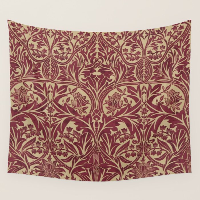 William Morris Vintage Bluebell Claret Red Gold Wall Tapestry Gallery Image 4